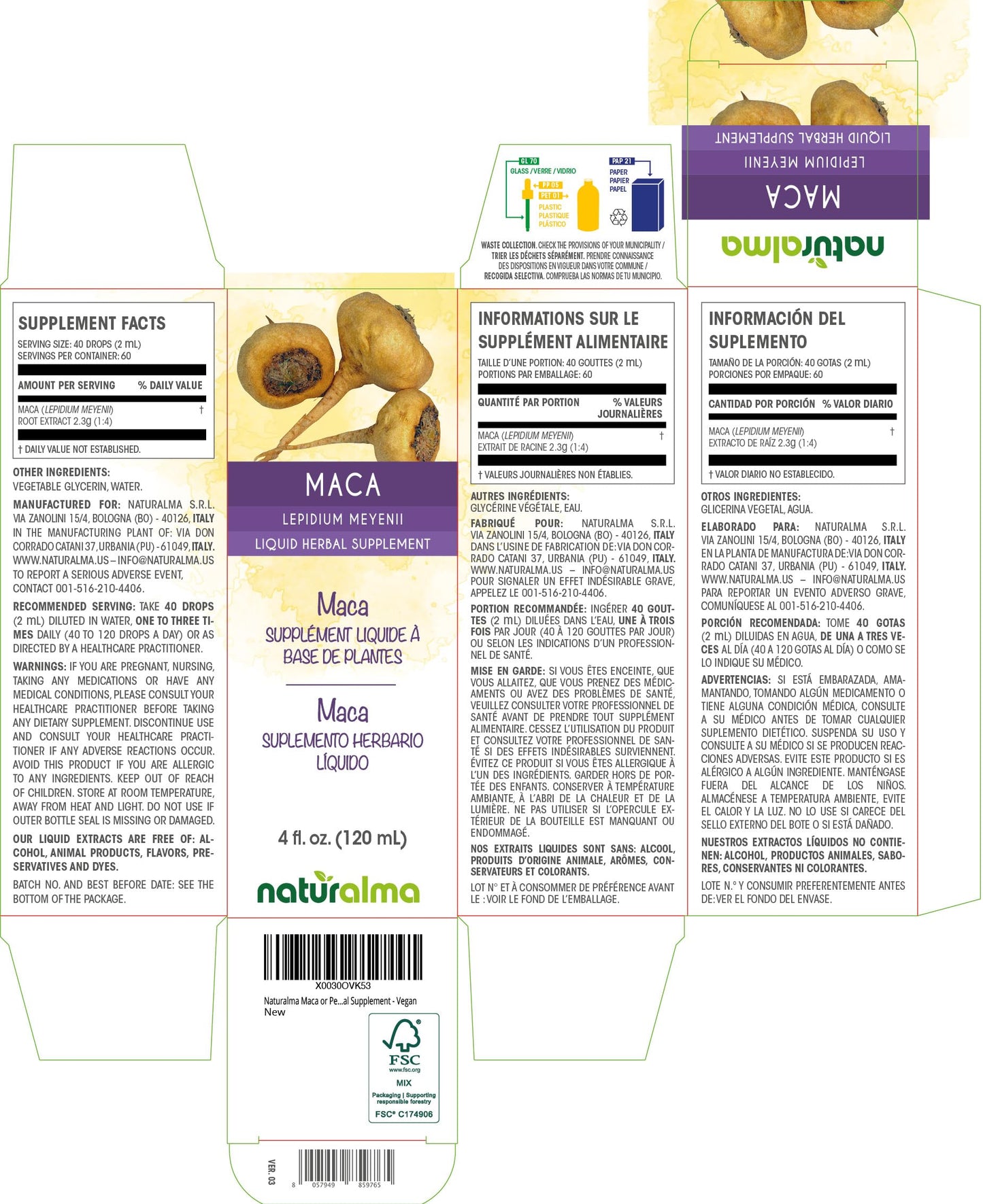 Naturalma Maca Tincture 4 oz – Alcohol-Free, Vegan Drops (Peruvian Ginseng)