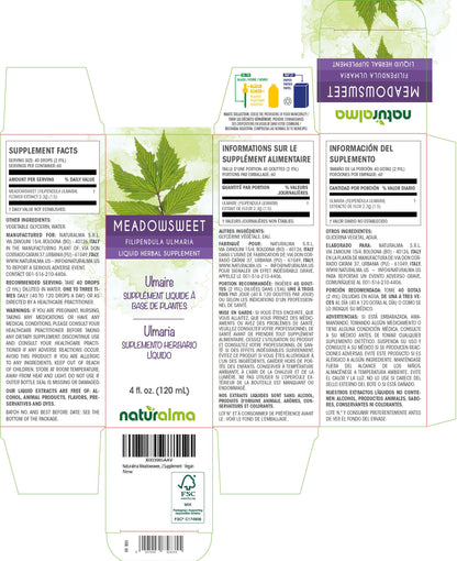 Naturalma Meadowsweet Flower Tincture - Alcohol-Free 4 oz Drops | Vegan