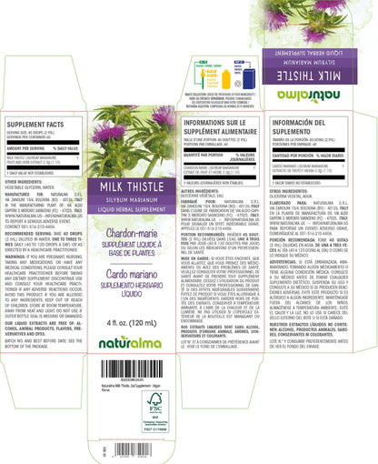 Naturalma Milk Thistle Tincture 4 oz — Alcohol-Free Liquid Extract, Vegan, Made in Italy