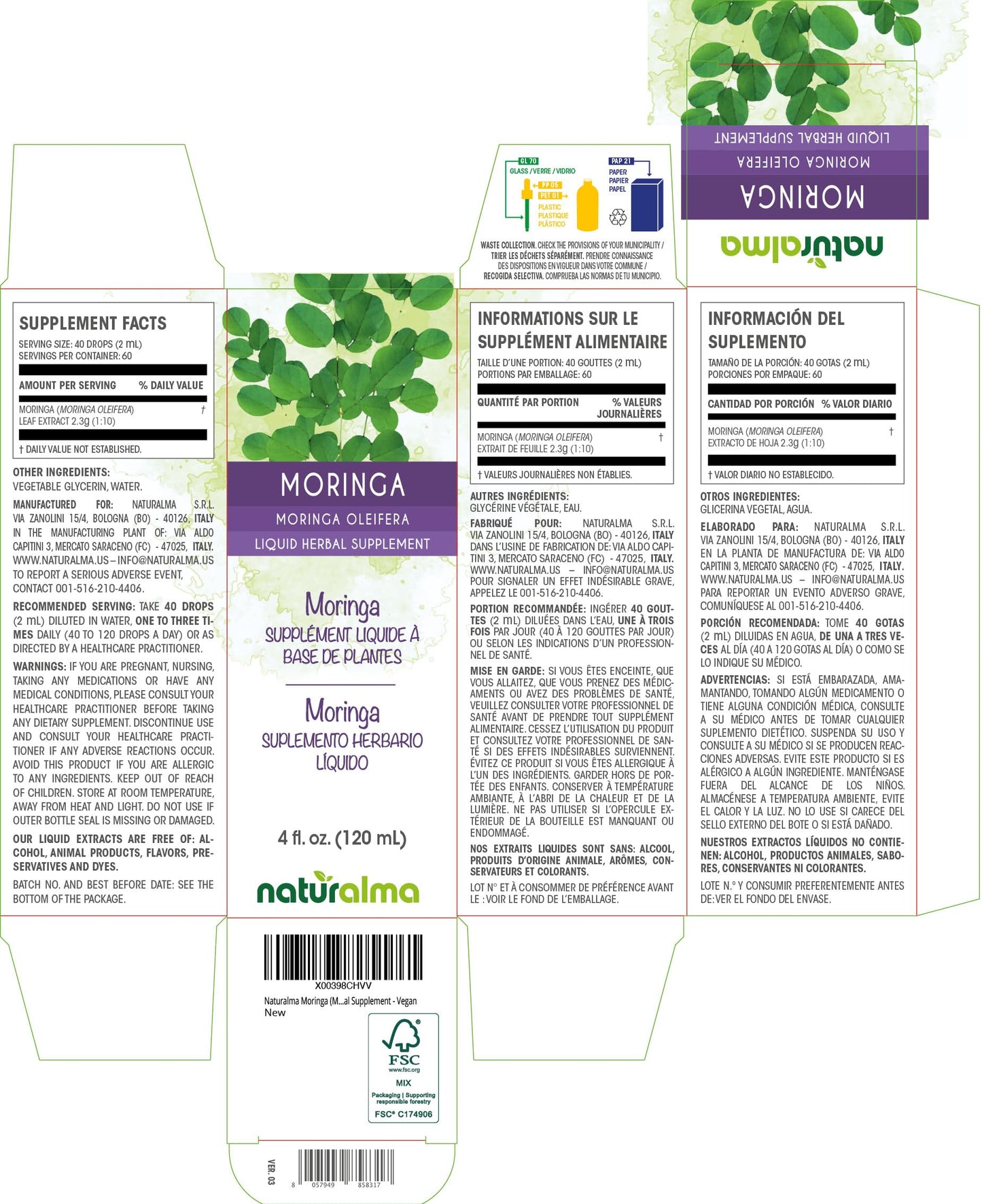 Naturalma Moringa Leaf Tincture – Alcohol-Free, 4 oz | Vegan Herbal Extract