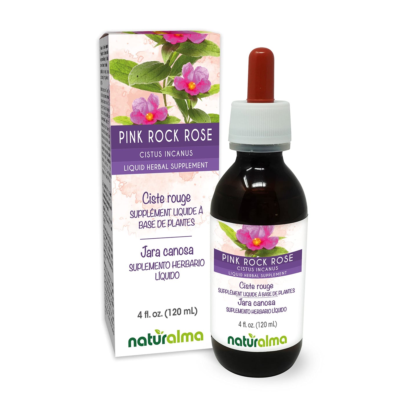 Naturalma Pink Rock Rose Tincture (Cistus incanus) – Alcohol-Free, 4 fl oz, Vegan