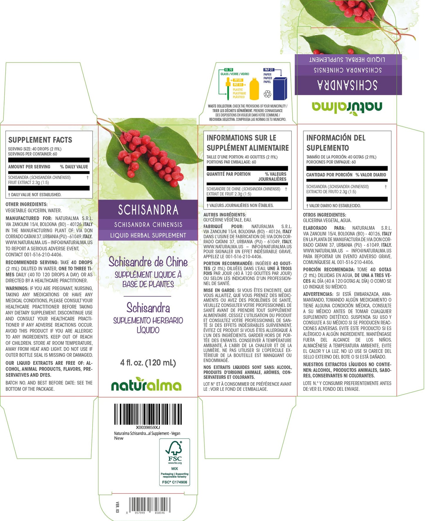 Naturalma Schisandra Fruit Alcohol-Free Tincture – 4 fl oz Drops