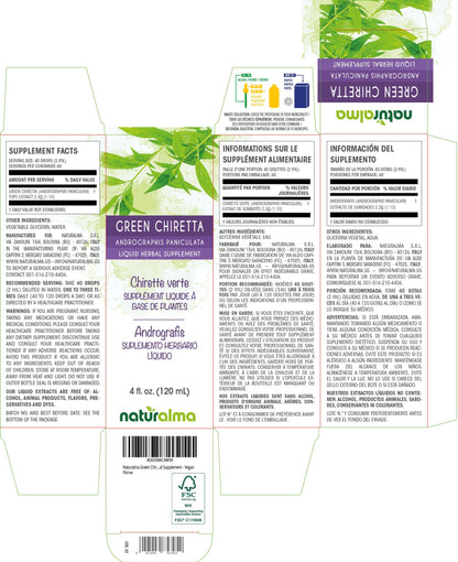 Naturalma Green Chiretta Tincture (Andrographis paniculata) - Alcohol-Free Drops 4 oz | Vegan
