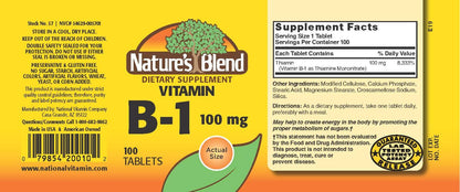 Nature's Blend Vitamin B-1 TB 100MG - 100 Tablets | Thiamine Supplement