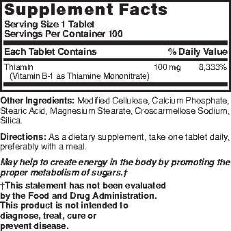 Nature's Blend Vitamin B-1 TB 100MG - 100 Tablets | Thiamine Supplement