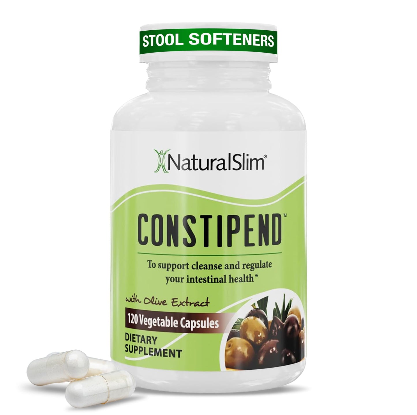 NaturalSlim Constipend — Gentle Stool Softener with Magnesium Citrate, Olive Leaf Extract, 120 Capsules