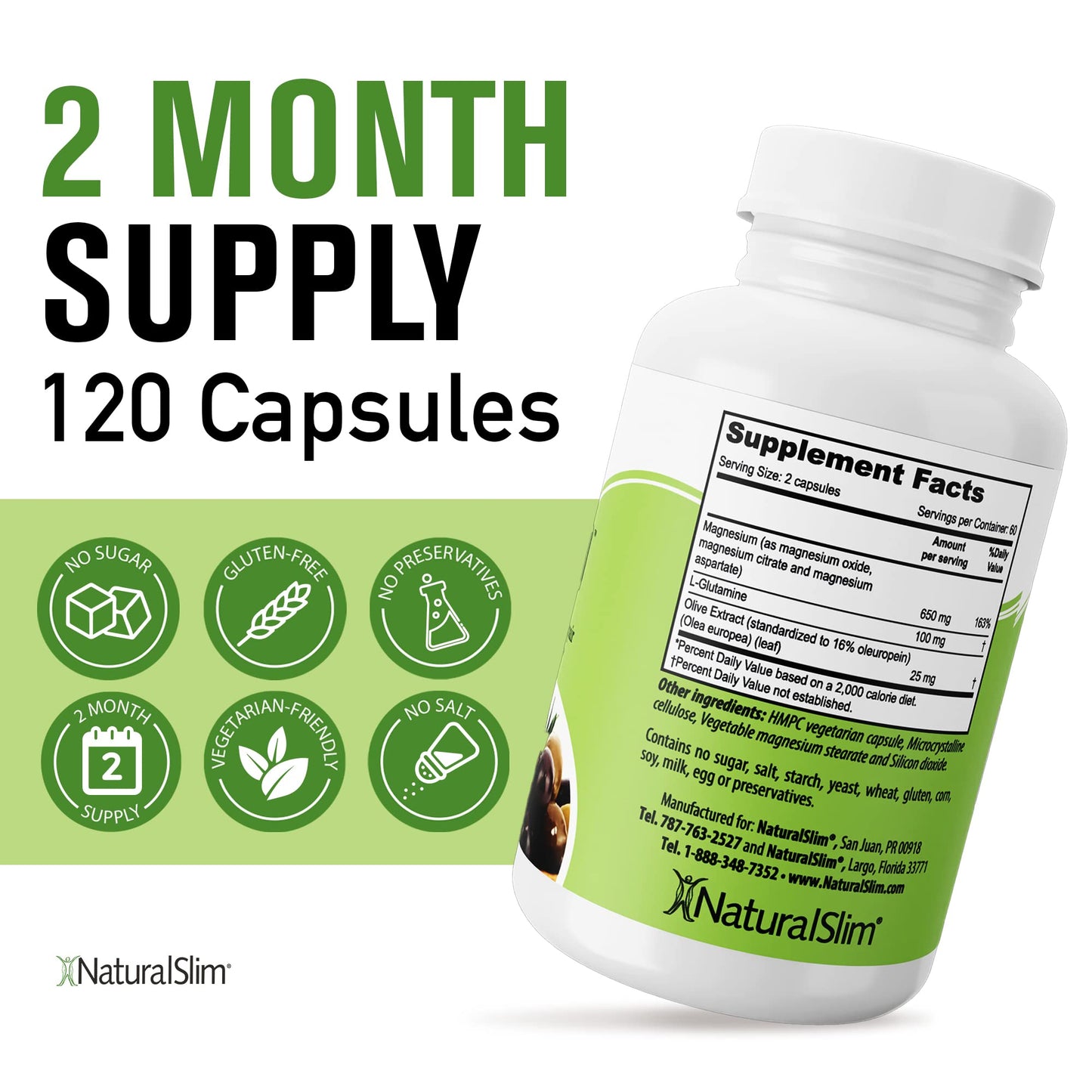 NaturalSlim Constipend — Gentle Stool Softener with Magnesium Citrate, Olive Leaf Extract, 120 Capsules