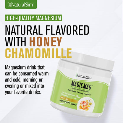 NaturalSlim MagicMag Magnesium Citrate Powder – Stress, Sleep & Heart Health Support | Honey Chamomile Drink Mix 8oz (Solo)