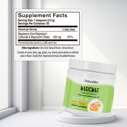 NaturalSlim MagicMag Magnesium Citrate Powder – Stress, Sleep & Heart Health Support | Honey Chamomile Drink Mix 8oz (Solo)