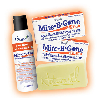 Naturasil Mite-B-Gone — Natural 10% Sulfur Lotion + Soaps for Itch Relief (All Ages)