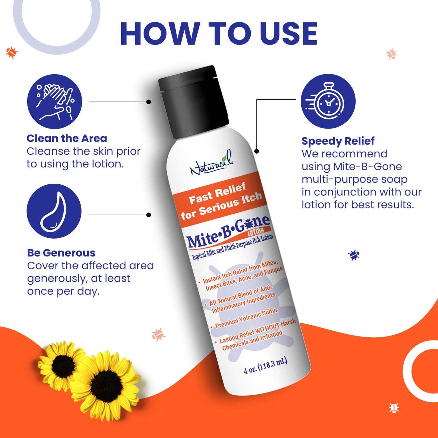 Naturasil Mite-B-Gone All-Natural Itch Relief Sulfur Lotion – Acne, Bug Bites, Redness & Rosacea | Safe for Kids & Adults | 4 oz
