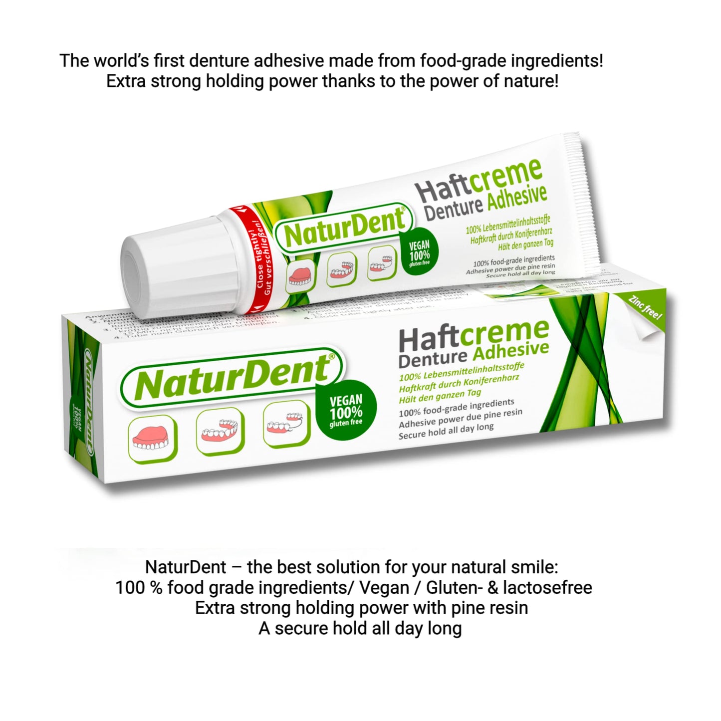NaturDent Denture Adhesive – Natural, Zinc-Free, Paraben-Free, Strong Hold