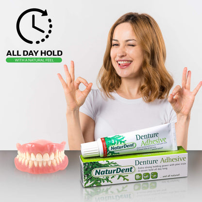 NaturDent Denture Adhesive – Natural, Zinc-Free, Paraben-Free, Strong Hold