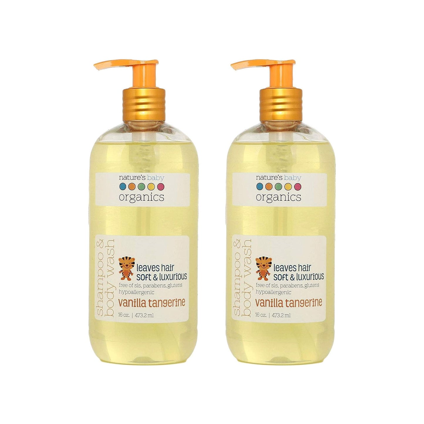Nature's Baby 3-in-1 Shampoo/Body/Face Wash - Tear Free, No Sulfates - Vanilla Tangerine (16 oz, 2 Pack)