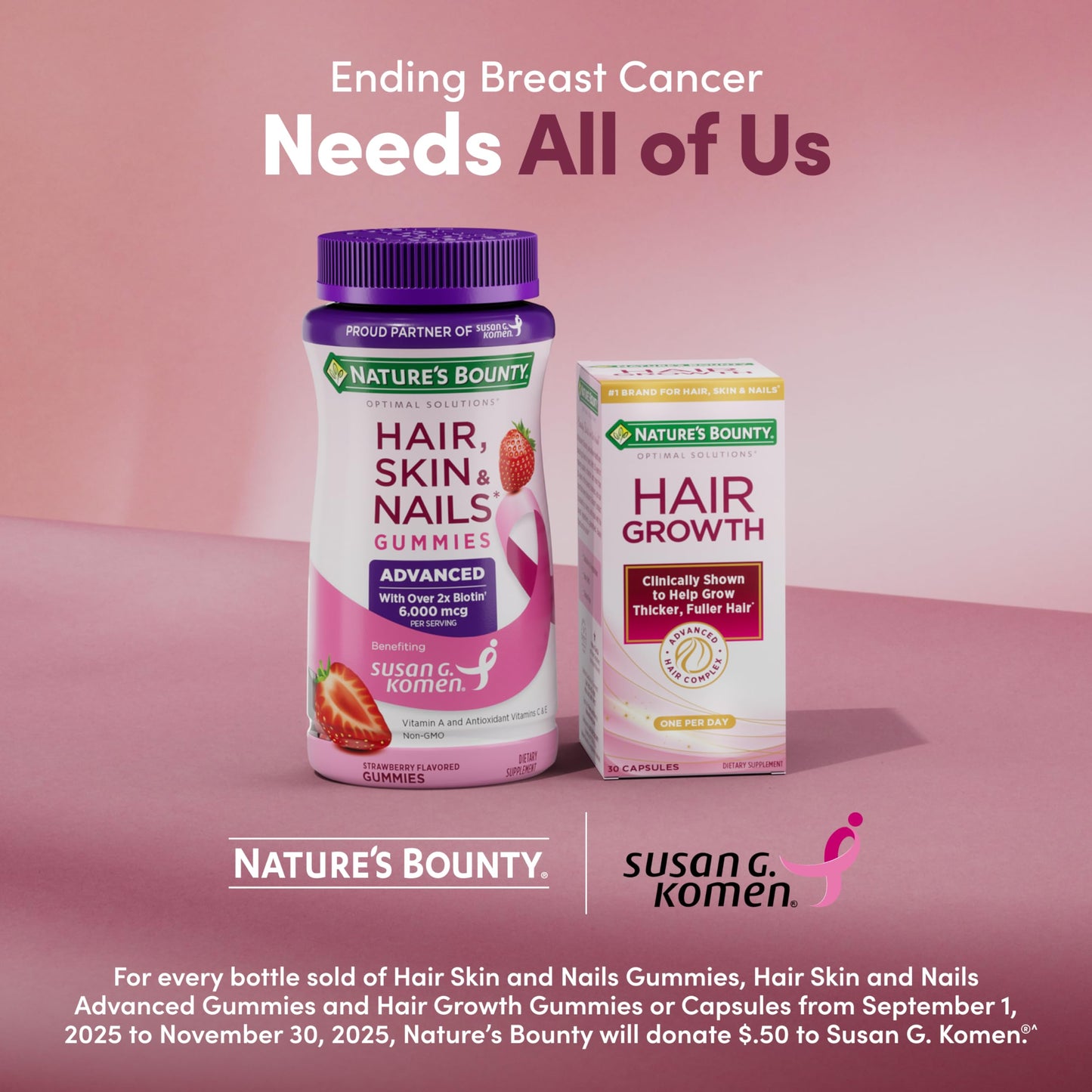 Nature's Bounty Optimal Solutions Advanced Hair, Skin & Nails Gummies – 2X Biotin, 6,000 mcg per Serving