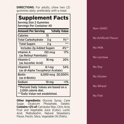 Nature's Bounty Optimal Solutions Advanced Hair, Skin & Nails Gummies – 2X Biotin, 6,000 mcg per Serving