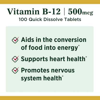 Nature's Bounty B-12 500 mcg Sublingual Microlozenges - 100 Count (Pack of 2)