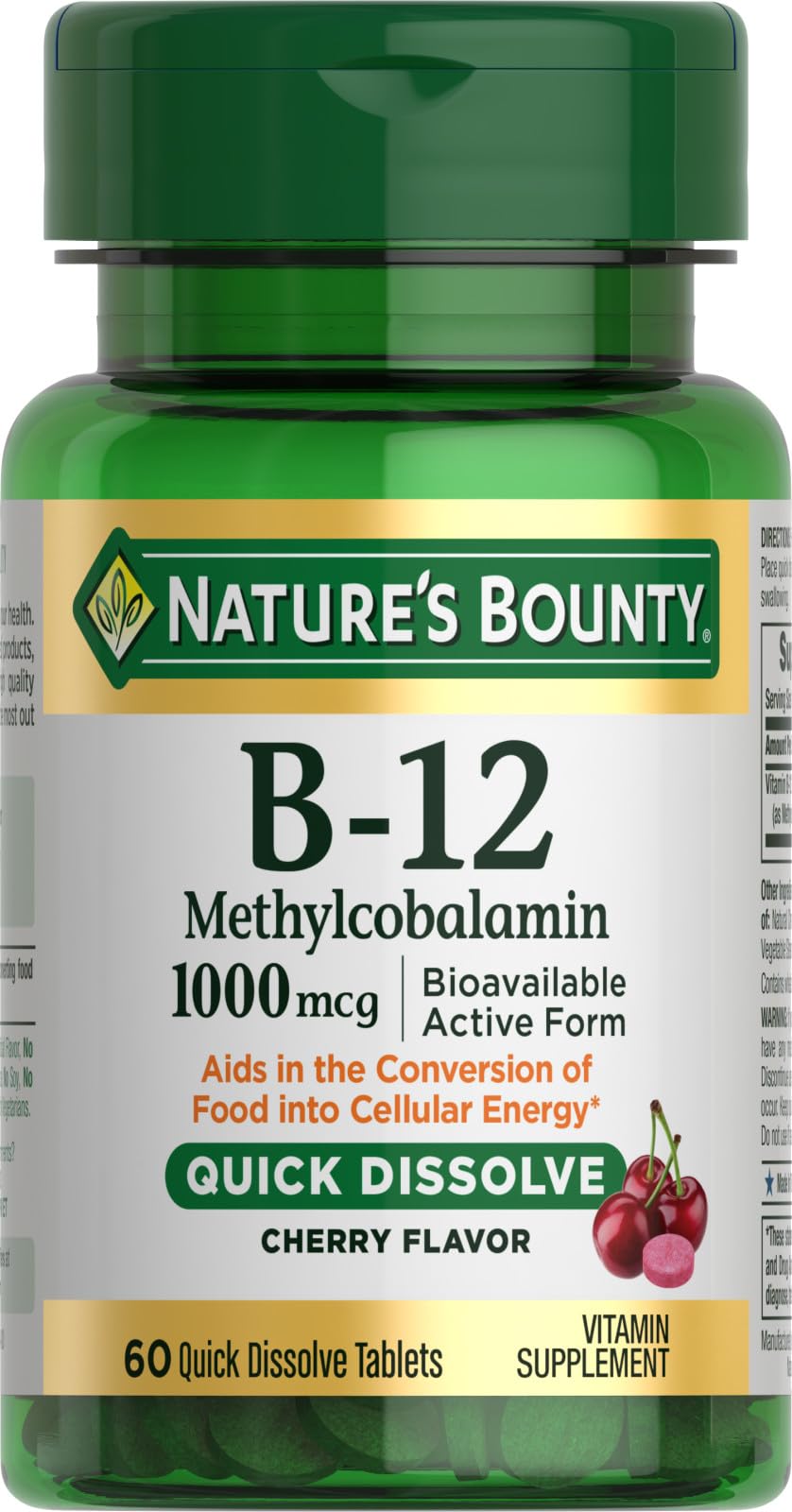 Nature's Bounty Vitamin B-12 Quick-Dissolve Tablets 1000mcg | Cherry Flavor, 60 ct