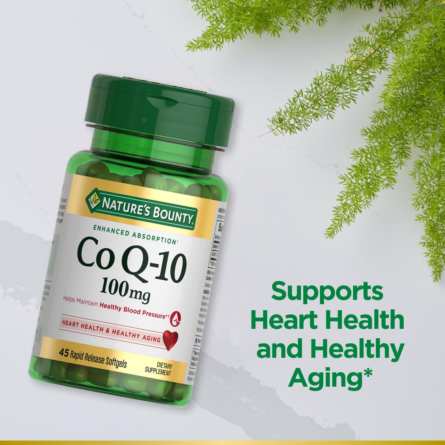 Nature's Bounty CoQ10 100mg Q-Sorb | Heart Health Support, Non-GMO Coenzyme Q-10 Softgels 45 ct