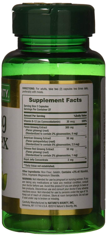 Nature's Bounty Ginseng Complex Plus Royal Jelly - 75 Capsules | Immune Support