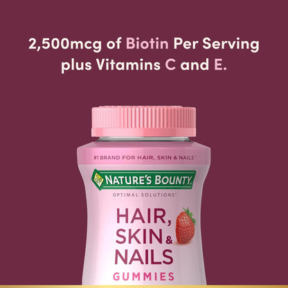 Nature’s Bounty Hair, Skin & Nails Gummies with Biotin – 2500 mcg, Strawberry, 80 Count