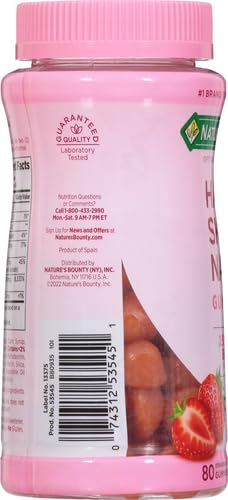 Nature’s Bounty Hair, Skin & Nails Gummies with Biotin – 2500 mcg, Strawberry, 80 Count