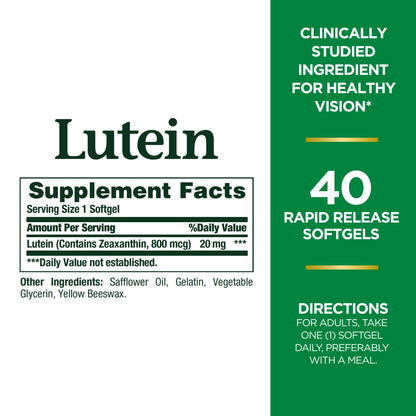 Nature's Bounty Lutein Pills – Eye Health Support, 20 mg, 40 Softgels