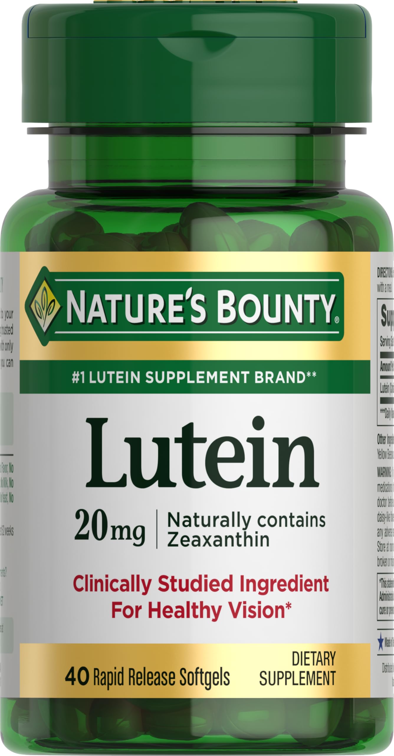Nature's Bounty Lutein Pills – Eye Health Support, 20 mg, 40 Softgels