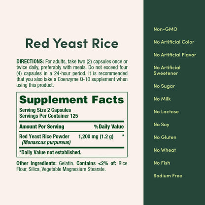 Nature's Bounty Red Yeast Rice 600mg - 250 Capsules | Non-GMO, Gluten Free