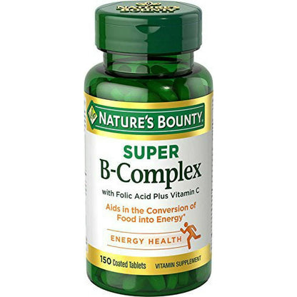 Nature's Bounty Super B-Complex with Folic Acid Plus Vitamin C – 300 Tablets (2 x 150 Count Bottles)