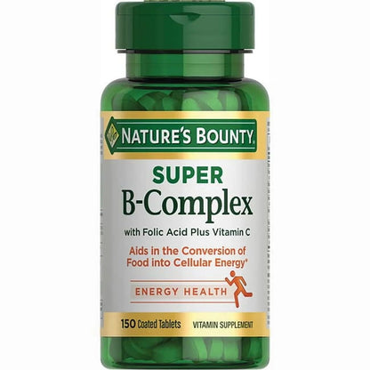 Nature's Bounty Super B-Complex with Folic Acid Plus Vitamin C – 300 Tablets (2 x 150 Count Bottles)