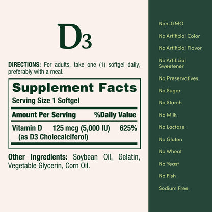 Nature's Bounty Vitamin D3 5000 IU Softgels – Immune Support, 240 Ct