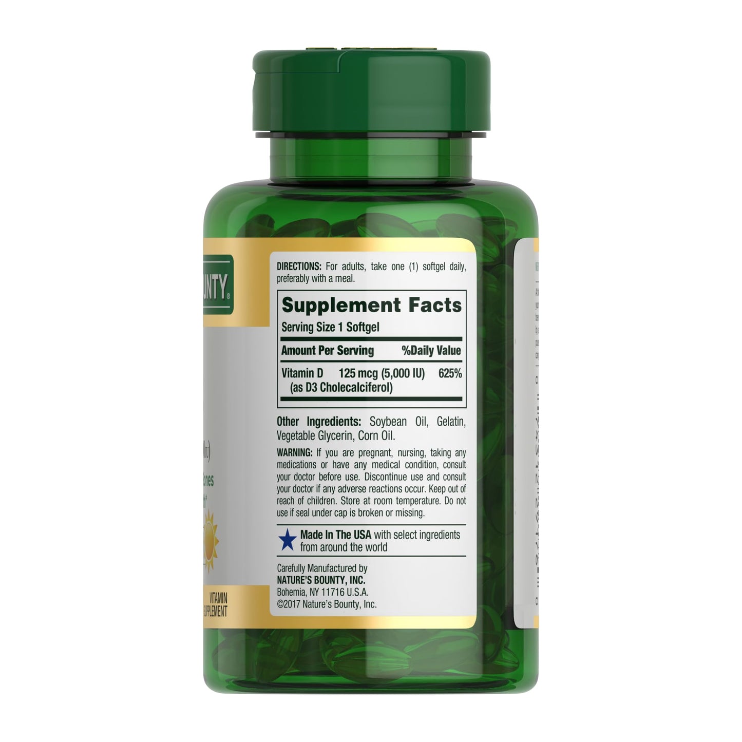 Nature's Bounty Vitamin D3 5000 IU Softgels – Immune Support, 240 Ct