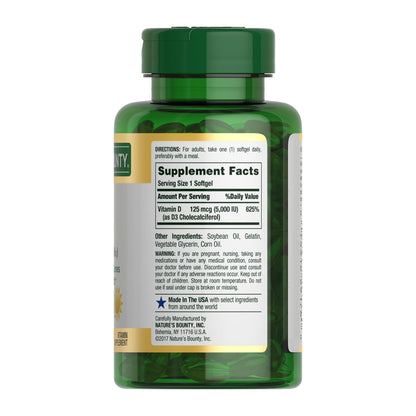 Nature's Bounty Vitamin D3 5000 IU Softgels – Immune Support, 240 Ct