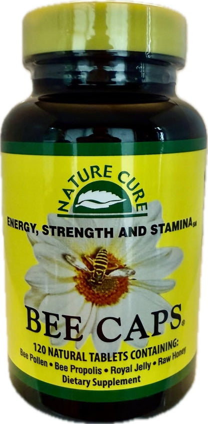 Nature Cure Bee Caps 120 Caplets | Bee Pollen, Propolis, Royal Jelly & Raw Honey
