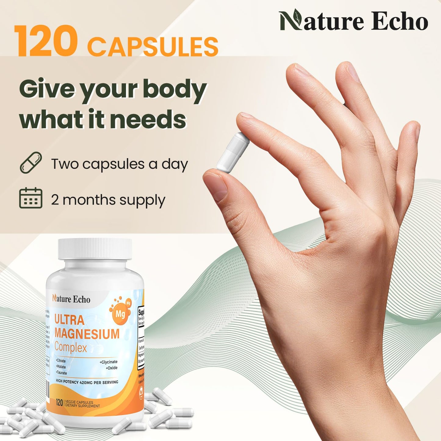 Nature Echo 6-in-1 Magnesium 420mg – Glycinate, Malate, Taurate, Citrate, Oxide + B6