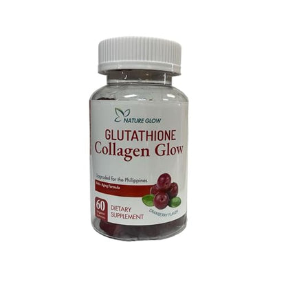 Nature Glow Glutathione Collagen Glow Gummies – Cranberry or Strawberry, 60 Organic Chewable Gummies, 1 Bottle