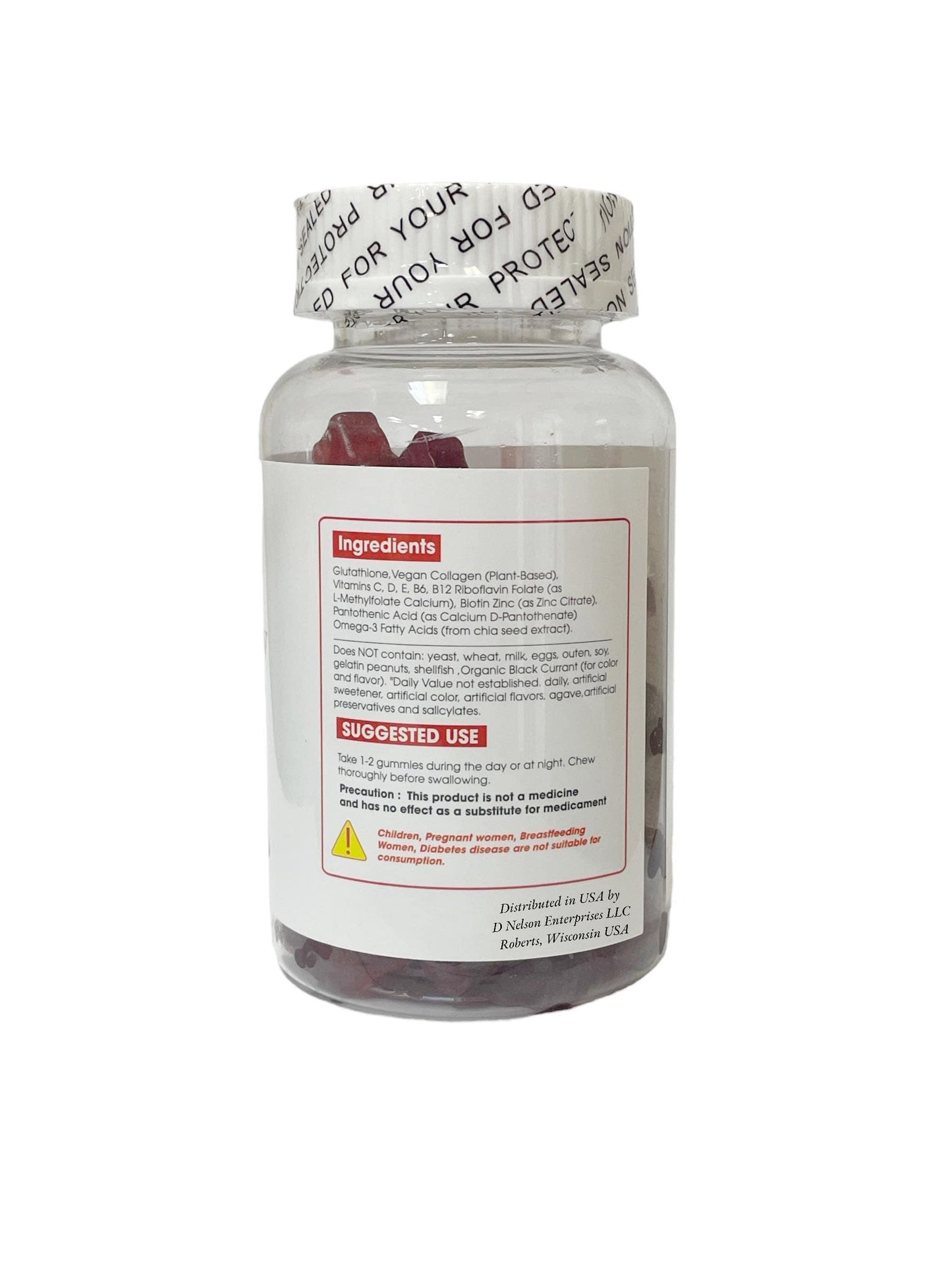 Nature Glow Glutathione Collagen Glow Gummies – Cranberry or Strawberry, 60 Organic Chewable Gummies, 1 Bottle
