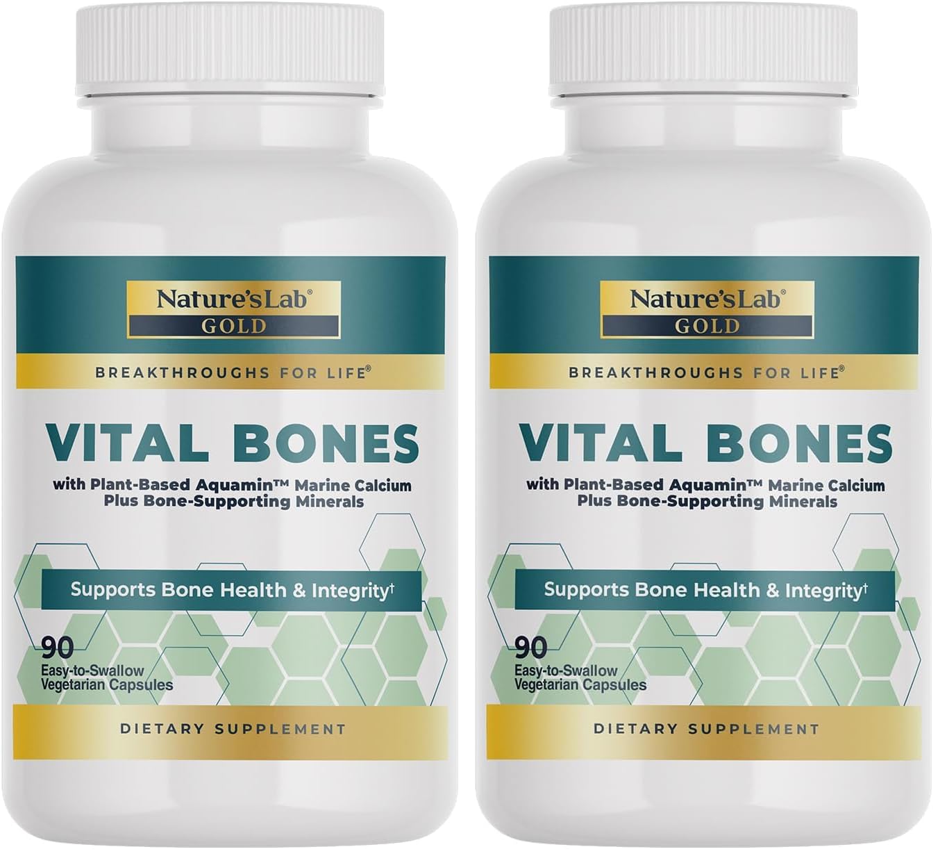 Nature's Lab Gold Vital Bones with Aquamin Plant-Based Calcium – 2-Pack, 180 Veg Capsules