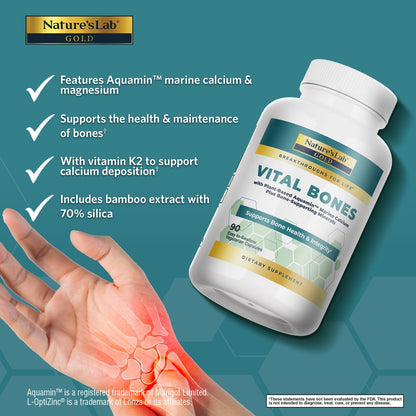 Nature's Lab Gold Vital Bones with Aquamin Plant-Based Calcium – 2-Pack, 180 Veg Capsules