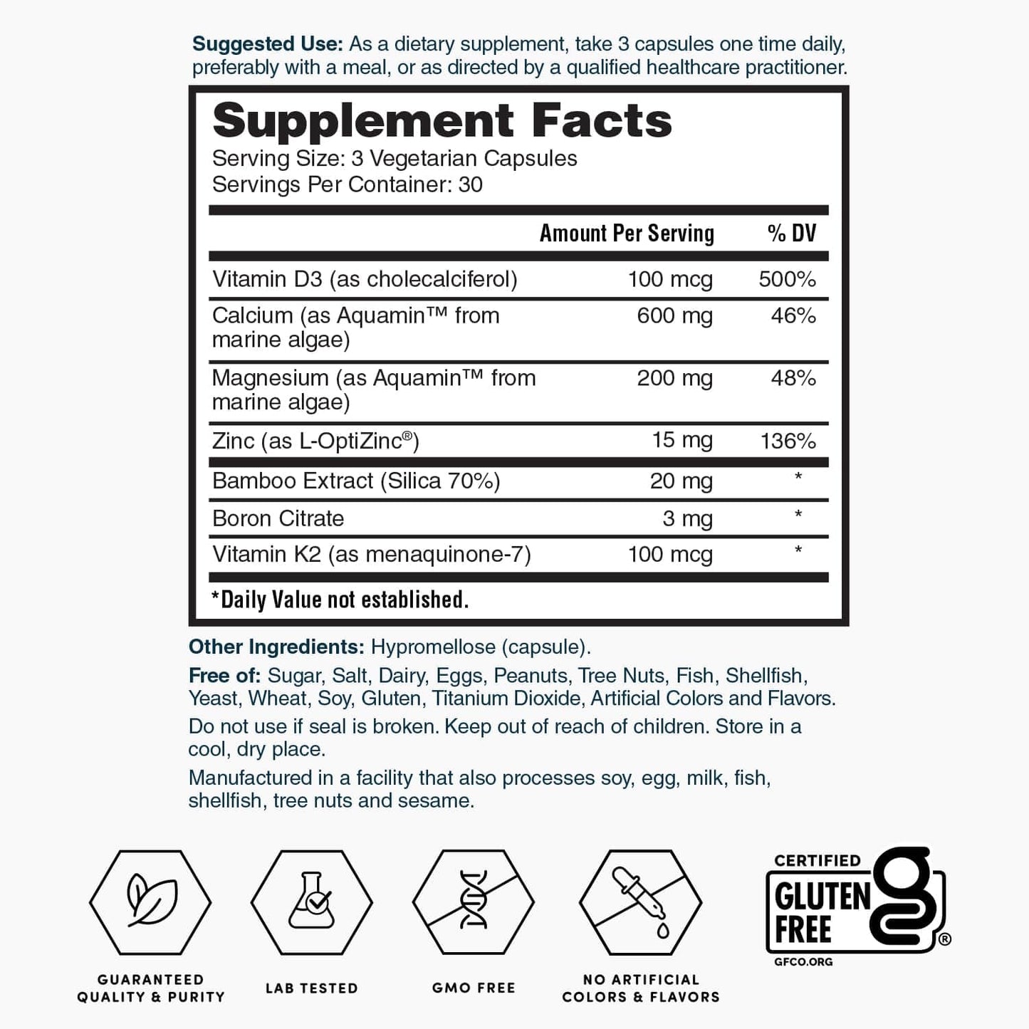 Nature's Lab Gold Vital Bones with Aquamin Plant-Based Calcium – 2-Pack, 180 Veg Capsules