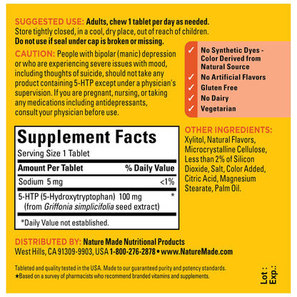 Nature Made 5HTP 100mg Chewable — Mood Support, 30-Day Supply