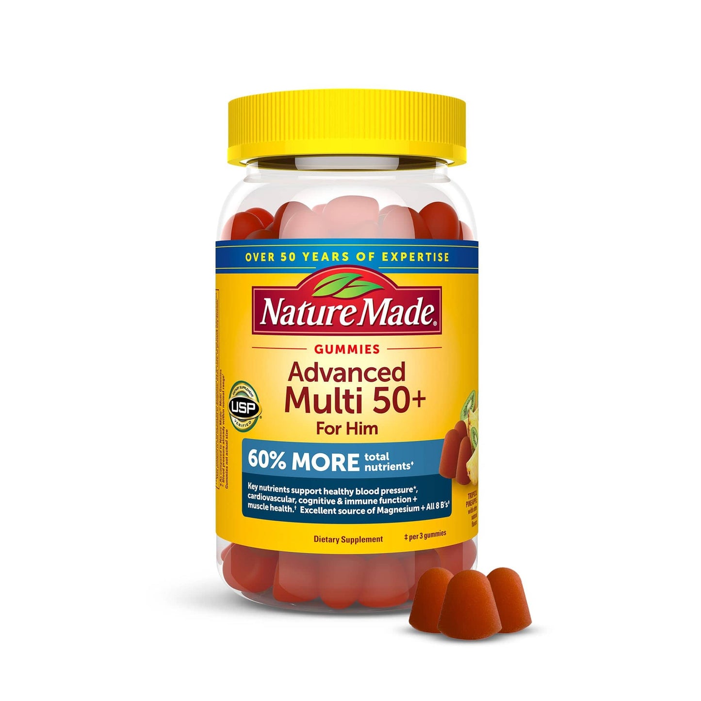 Nature Made Advanced Multivitamin Gummies 50+ for Him – 84-Count (28-Day) Men’s Gummies with Magnesium Citrate, Vitamin D3, Zinc