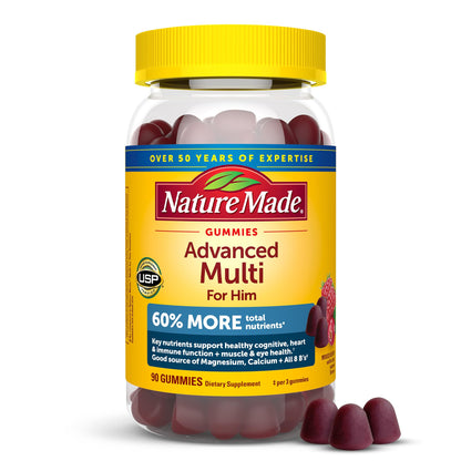 Nature Made Advanced Multivitamin Gummies for Him – 90 Gummies, Calcium & Magnesium Citrate + 8 B Vitamins