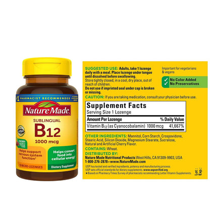 Nature Made B-12 1000 mcg Micro-Lozenges – Cherry Flavor | Pack of 2