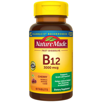 Nature Made Vitamin B12 3000 mcg Sublingual – Fast Dissolve, Sugar Free, 40-Count