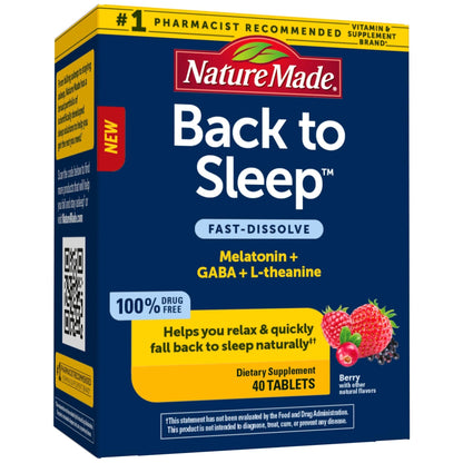 Nature Made Back to Sleep – Melatonin 1mg Fast-Dissolve (40 Tablets)