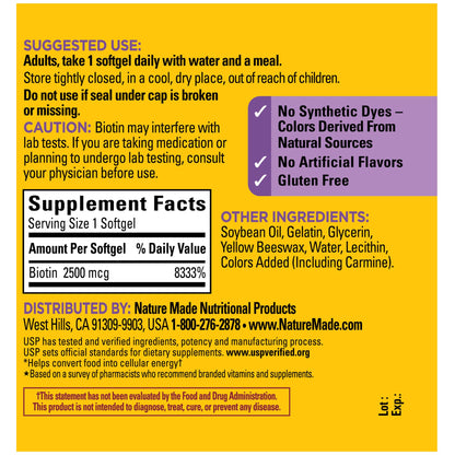 Nature Made Biotin 2500 mcg Softgels – Healthy Hair, Skin & Nails | 150 Day Supply