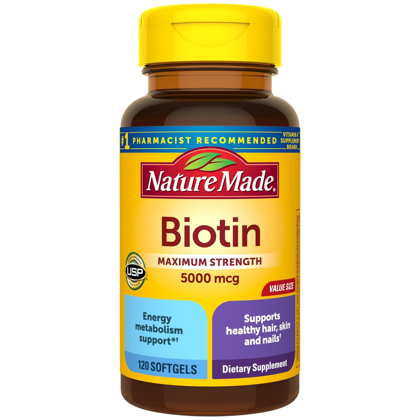 Nature Made Maximum Strength Biotin 5000 mcg Softgels, 120 Count Value Size