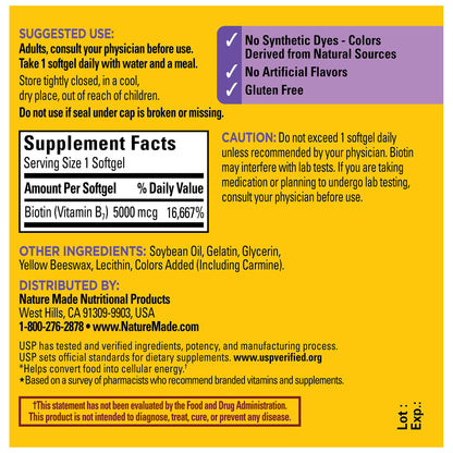 Nature Made Maximum Strength Biotin 5000 mcg Softgels, 120 Count Value Size